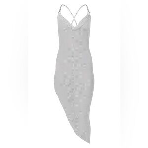 WHITE DIAMANTE COWL NECK DRESS Asymmetrical Dress